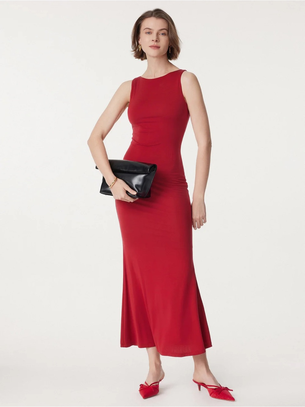 OGL Effortless Boatneck Mermaid Maxi Dress in Red size Medium. New with tag - Picture 5 of 11